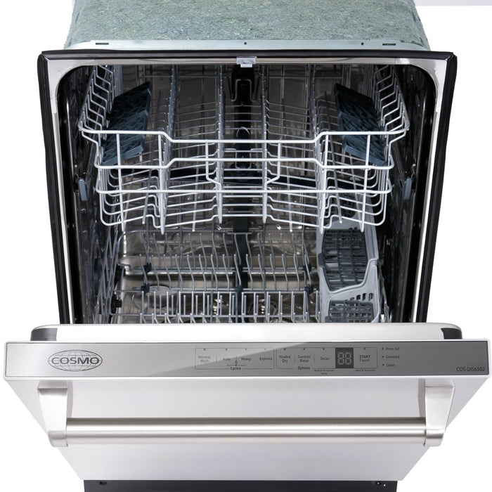 Cosmo 4-Piece Appliance Package - 30-Inch Dual Fuel Range, Under Cabinet Range Hood, Dishwasher and Refrigerator with Water Dispenser in Stainless Steel (COS-4PKG-634) Cosmo