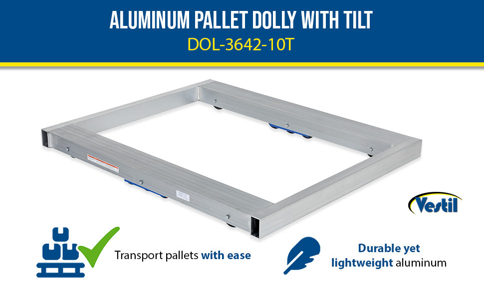 Vestil DOL-3642-10T aluminum pallet dolly with tilt feature overview 1