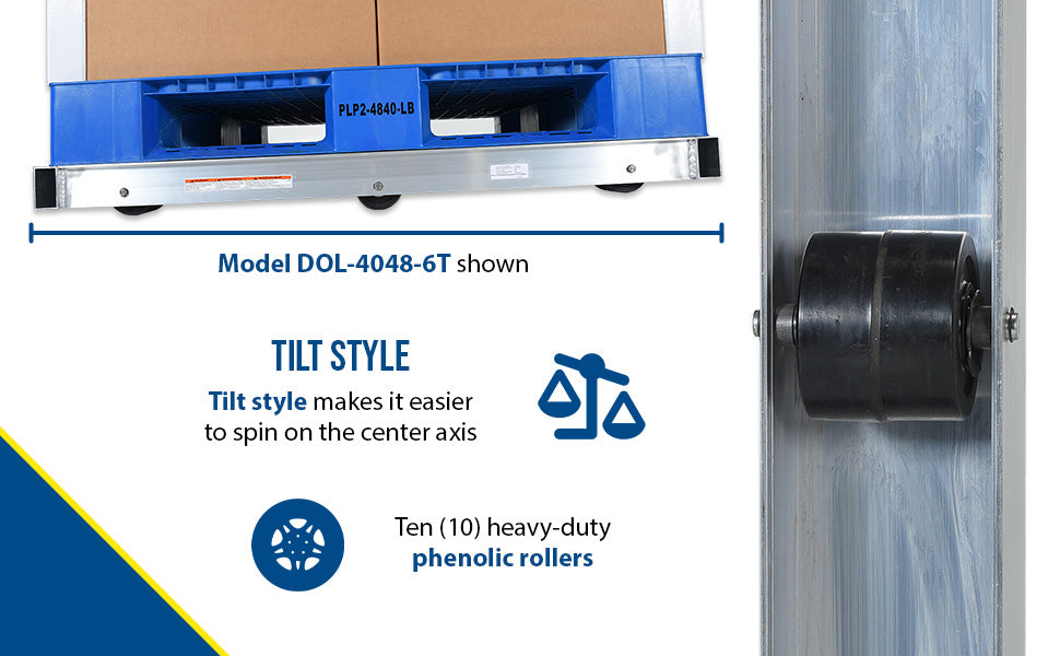 Vestil DOL-3642-10T aluminum pallet dolly with tilt feature overview 2