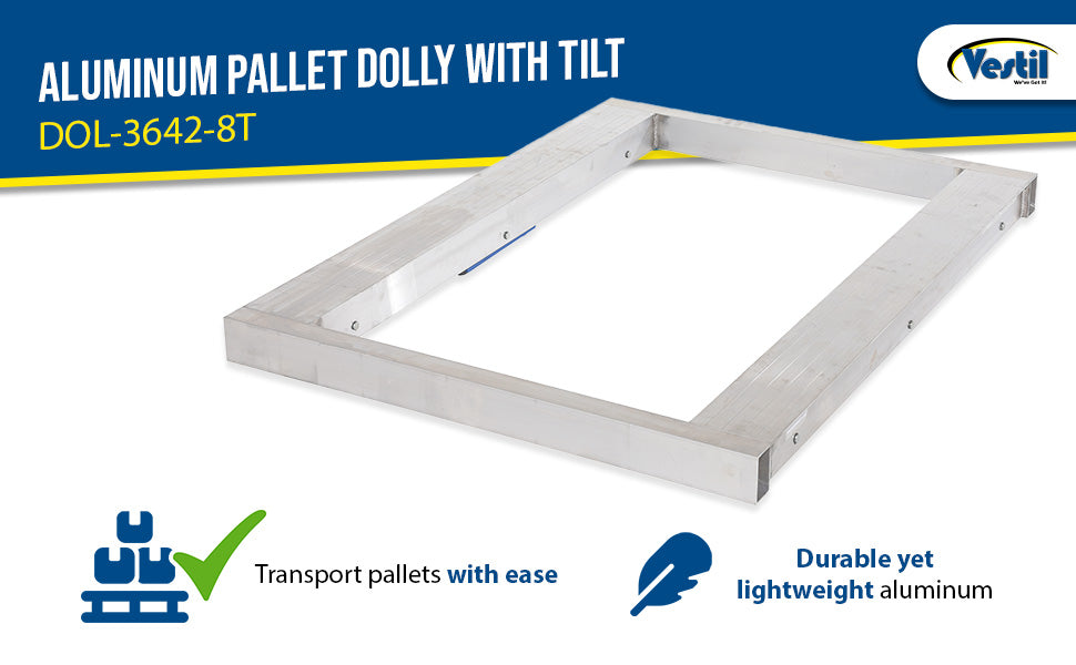Vestil DOL-3642-8T aluminum pallet dolly with tilt feature overview 3