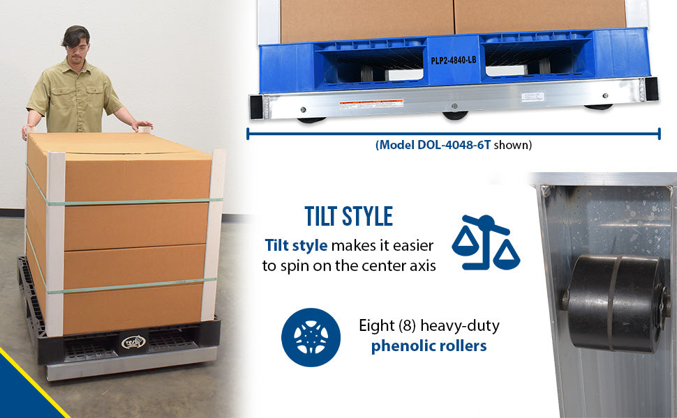 Vestil DOL-3642-8T aluminum pallet dolly with tilt feature overview 1