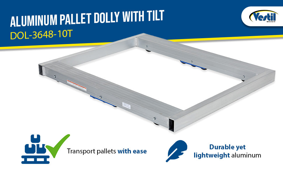 Vestil DOL-3648-10T aluminum pallet dolly with tilt feature overview 3