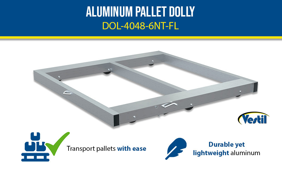 Vestil DOL-4048-6T-FL aluminum pallet dolly with tilt & floor lock feature overview 3