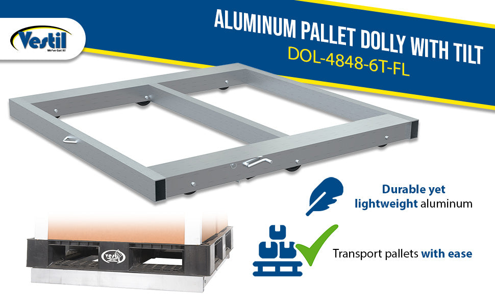 Vestil DOL-4848-6T-FL aluminum pallet dolly with tilt & floor lock feature overview 3