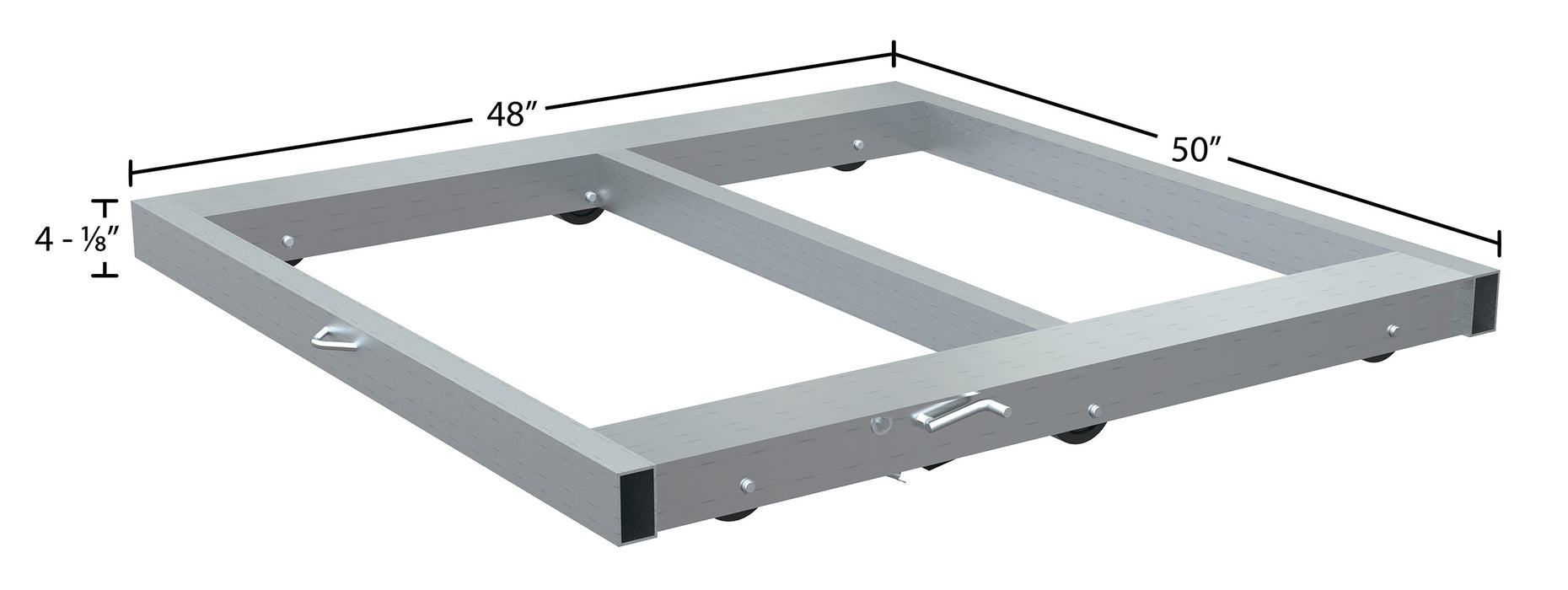 Vestil DOL-4848-6T-FL aluminum pallet dolly with tilt & floor lock dimensions diagram