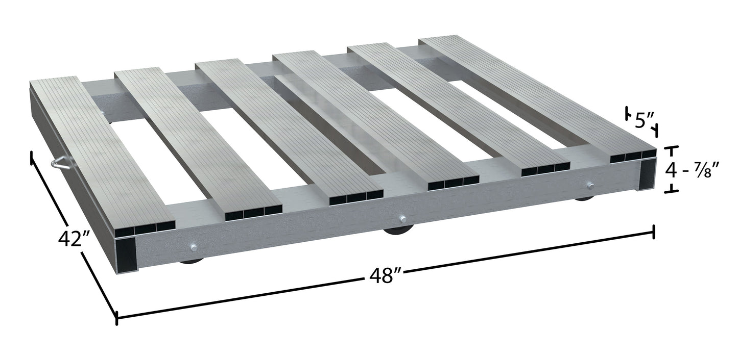 Vestil DOL-PT-4248-6T aluminum pallet dolly with pallet top and tilt dimensions diagram