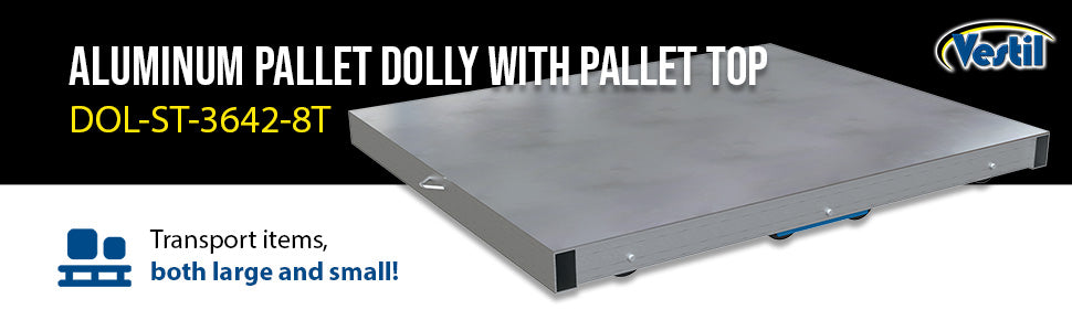 Vestil DOL-ST-3642-8T aluminum pallet dolly with solid top tilt feature overview 2