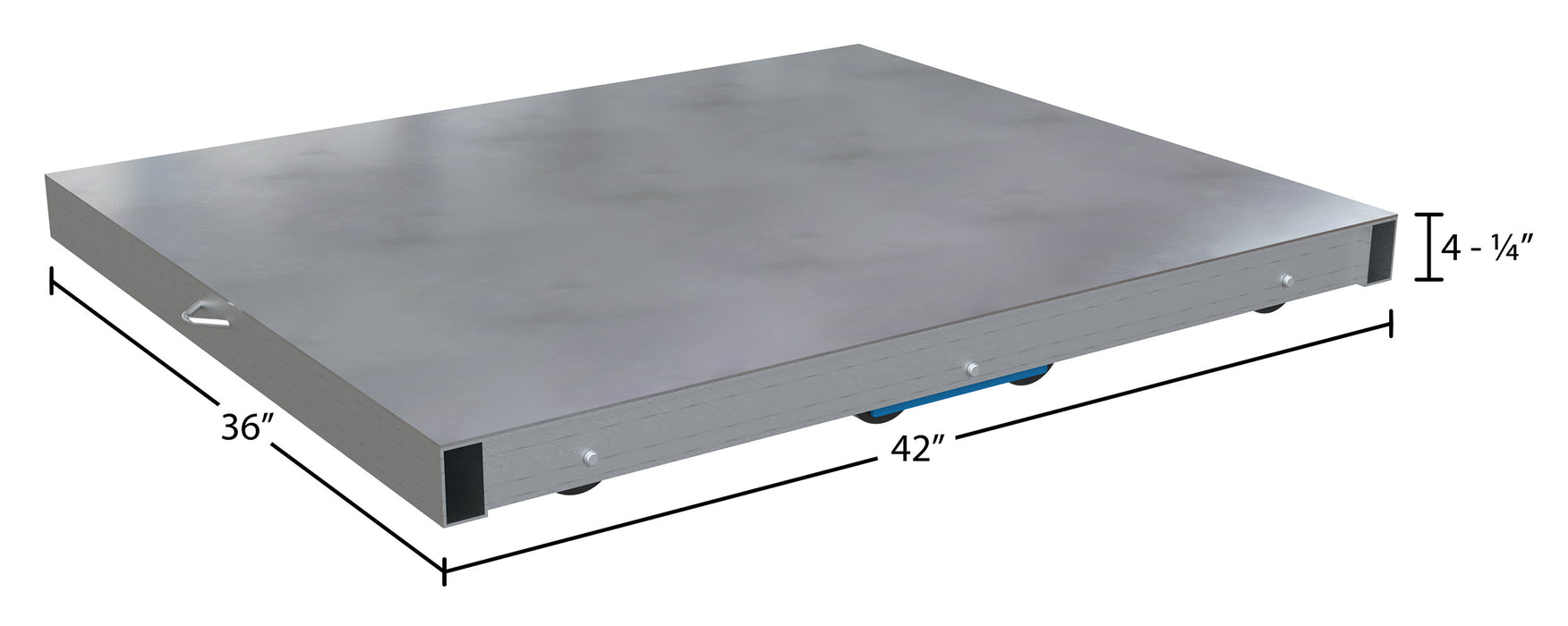 Vestil DOL-ST-3642-8T aluminum pallet dolly with solid top tilt dimensions diagram