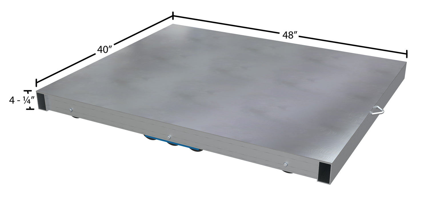 Vestil DOL-ST-4048-10T aluminum pallet dolly with solid top tilt dimensions diagram
