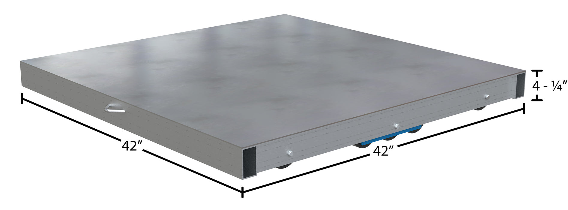 Vestil DOL-ST-4242-10T aluminum pallet dolly with solid top tilt dimensions diagram