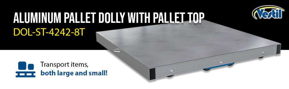 Vestil DOL-ST-4242-8T aluminum pallet dolly with solid top tilt feature overview 2