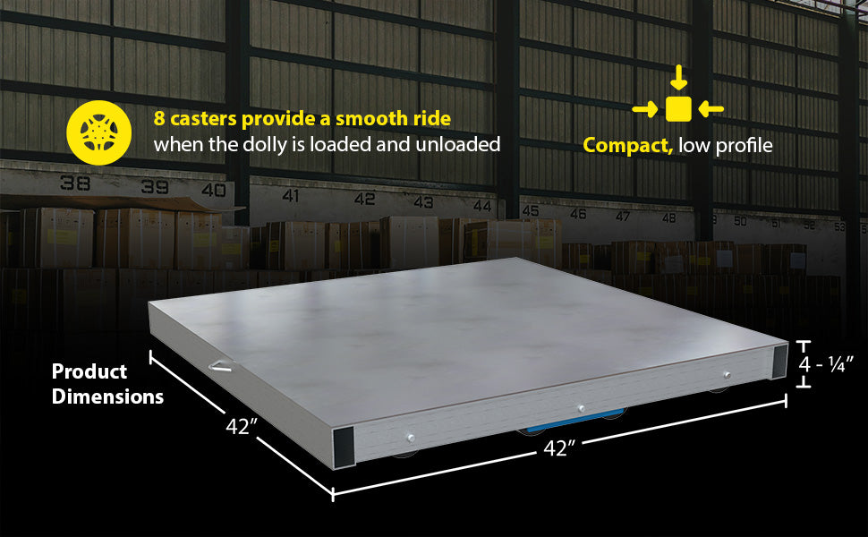 Vestil DOL-ST-4242-8T aluminum pallet dolly with solid top tilt feature overview 1