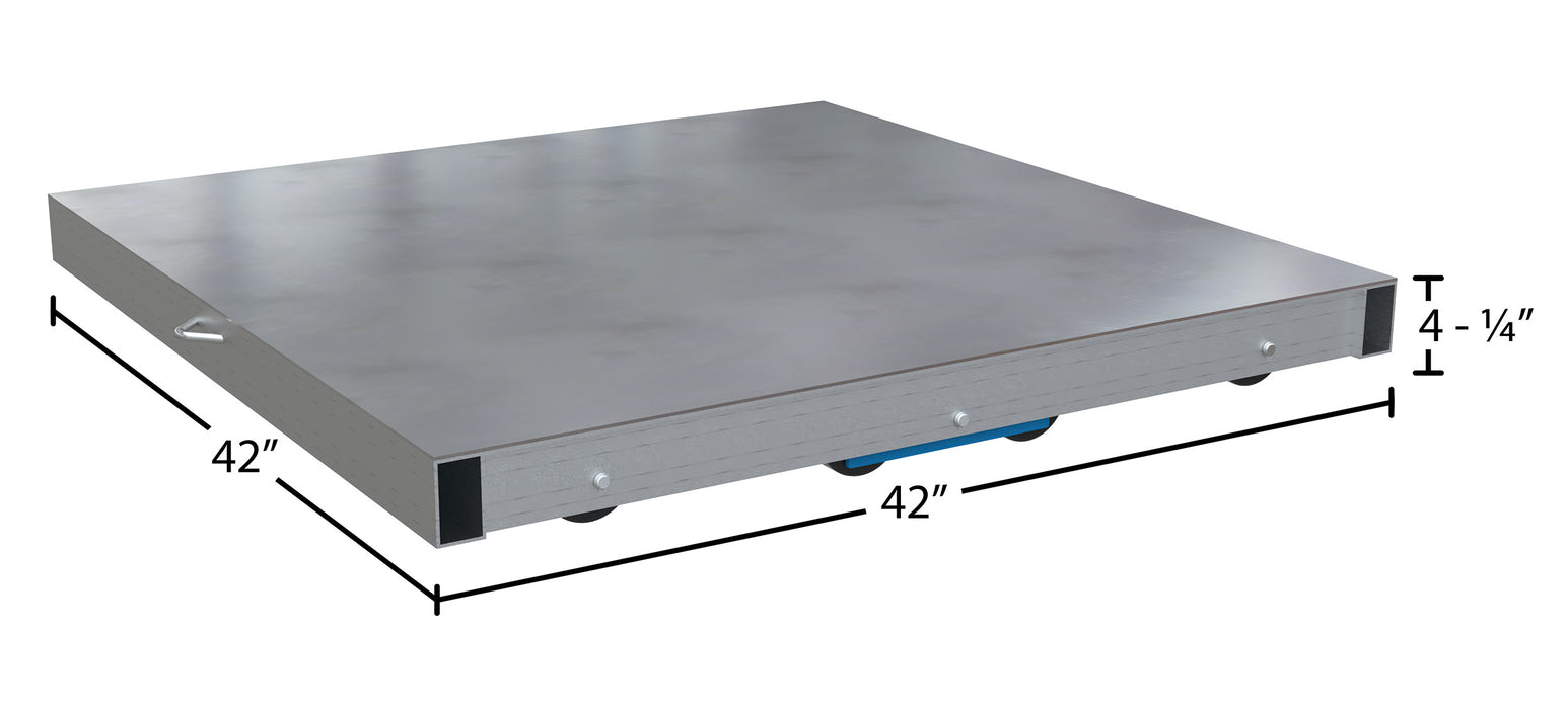 Vestil DOL-ST-4242-8T aluminum pallet dolly with solid top tilt dimensions diagram