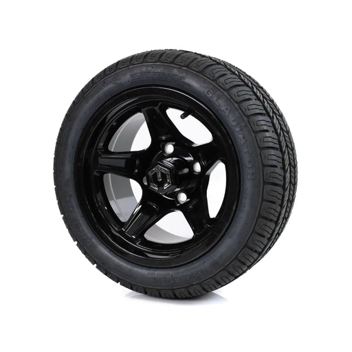 MODZ Drift 12x7 Glossy Black & Gladiator Golf A/P Tire Combo golf cart wheel and tire