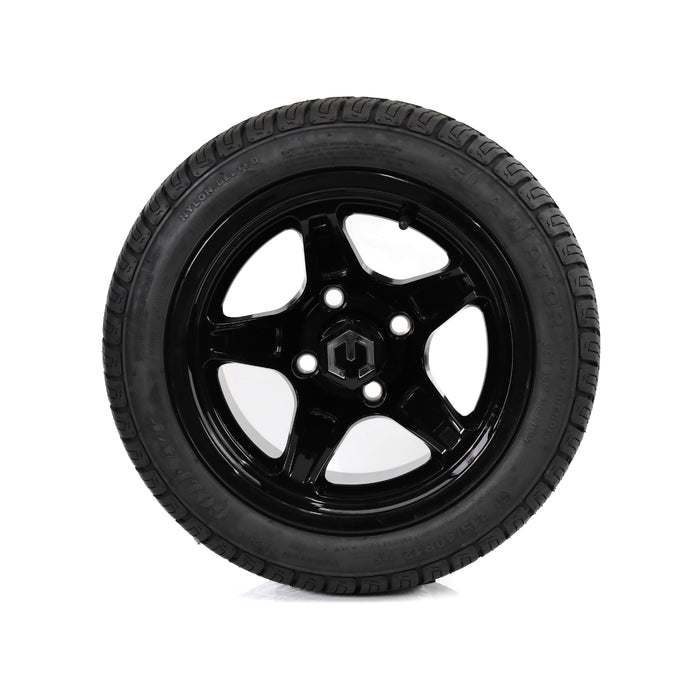 MODZ Drift 12x7 Glossy Black & Gladiator Golf A/P Tire Combo golf cart wheel and tire – view 4