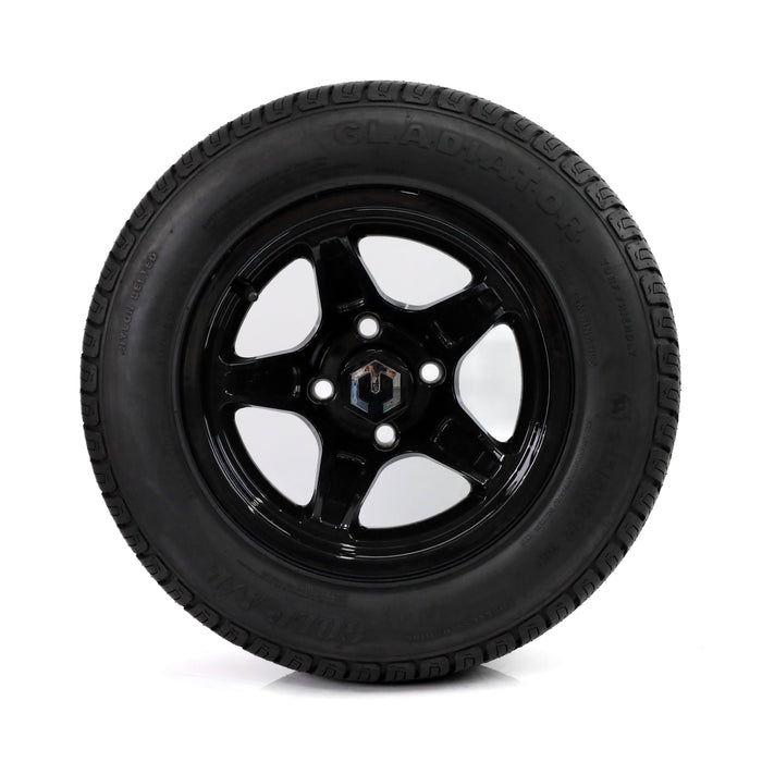 MODZ Drift 12x7 Glossy Black & Gladiator Golf A/P Tire Combo golf cart wheel and tire – view 3