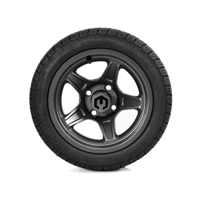 MODZ Drift 12x7 Gunmetal & Gladiator Golf A/P Tire Combo golf cart wheel and tire