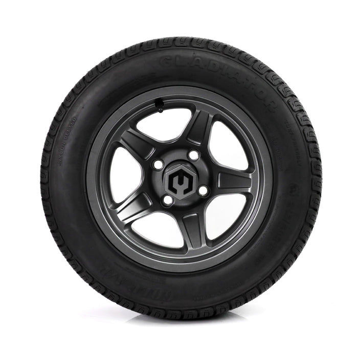 MODZ Drift 12x7 Gunmetal & Gladiator Golf A/P Tire Combo golf cart wheel and tire – view 2