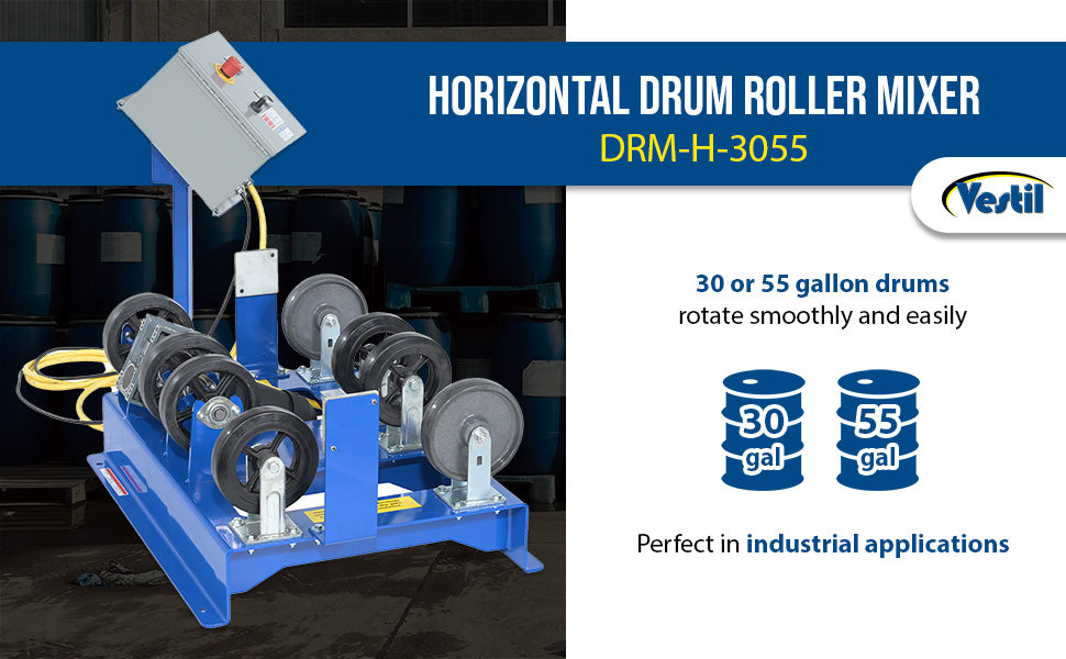Vestil DRM-H-3055 steel horizontal drum roller mixer feature overview 4