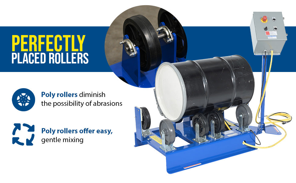 Vestil DRM-H-3055 steel horizontal drum roller mixer feature overview 1