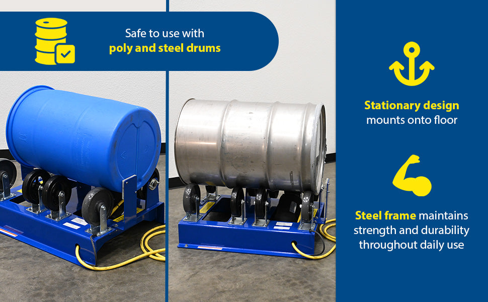 Vestil DRM-H-3055 steel horizontal drum roller mixer feature overview 3
