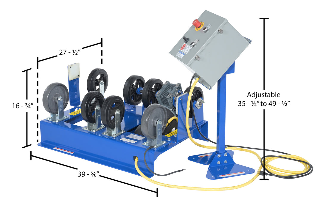 Vestil DRM-H-3055 steel horizontal drum roller mixer dimensions diagram