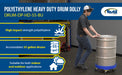 Vestil DRUM-DP-HD-55-BU polyethylene heavy duty drum dolly feature overview 1