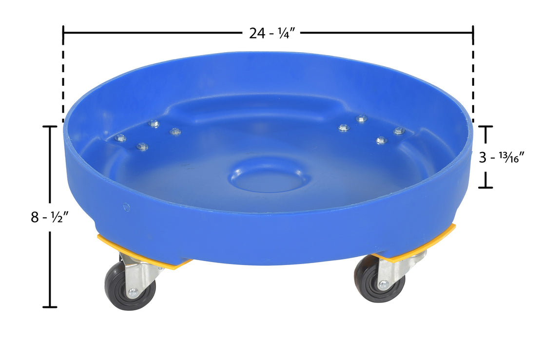 Vestil DRUM-DP-HD-55-BU polyethylene heavy duty drum dolly dimensions diagram