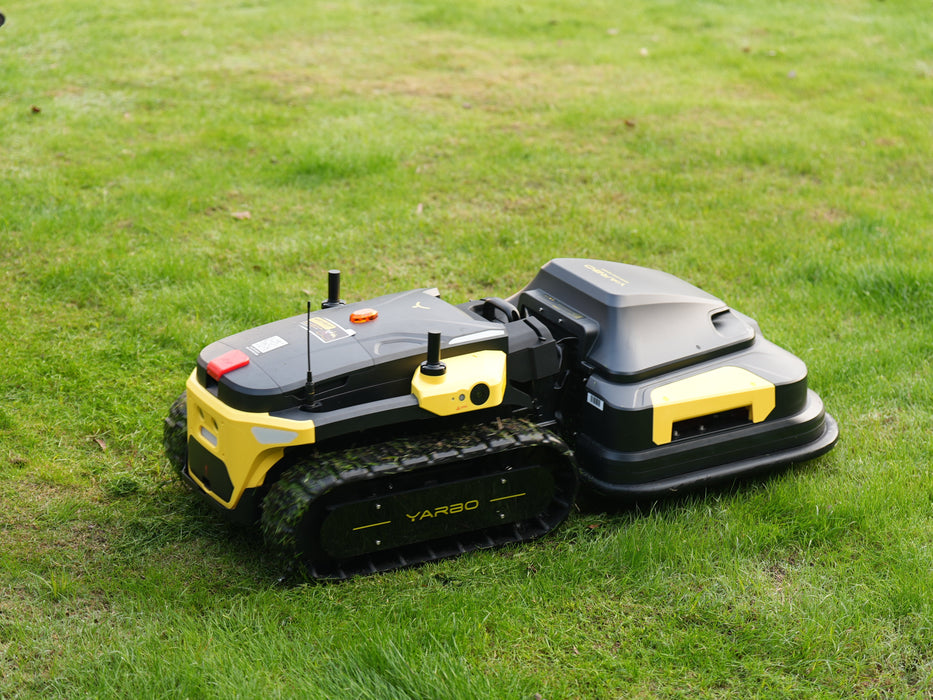 Yarbo robot leaf blower removing leaves from yard