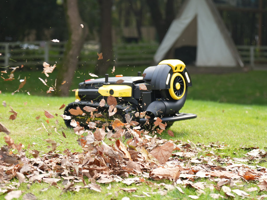 Autonomous leaf blower navigating uneven terrain using GPS and sensors