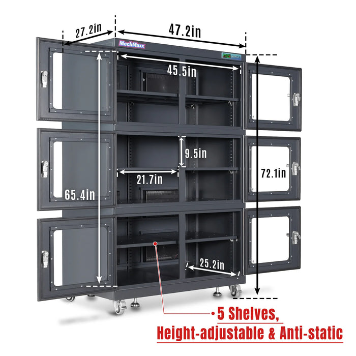 1-10% RH Electronic Dry Cabinet 1430L ESD Desiccator Cabinet Ultra-Low Humidity Storage,  EDC1430C-6