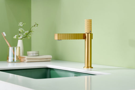 Brushed gold or Brushed Nickel or Matte Black Or Rose Gold single handle brass bathroom faucet with pop up drain - angle view