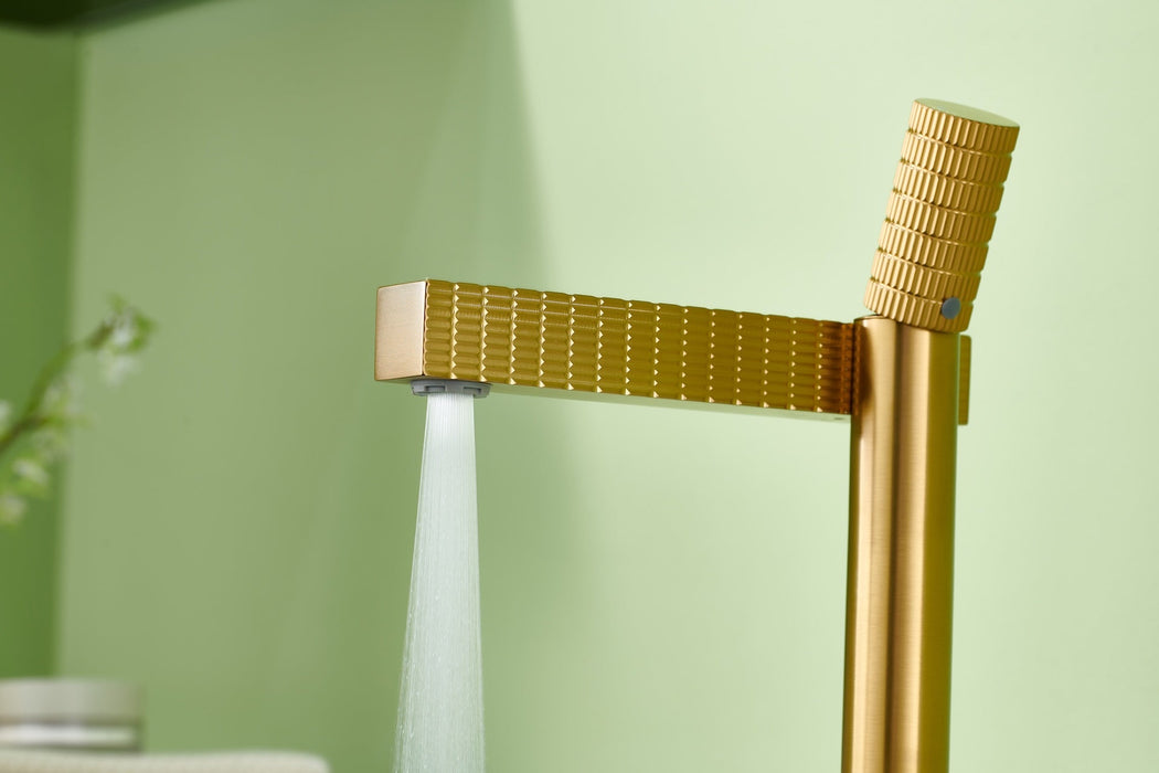 Brushed gold or Brushed Nickel or Matte Black Or Rose Gold single handle brass bathroom faucet with pop up drain - lifestyle in-use