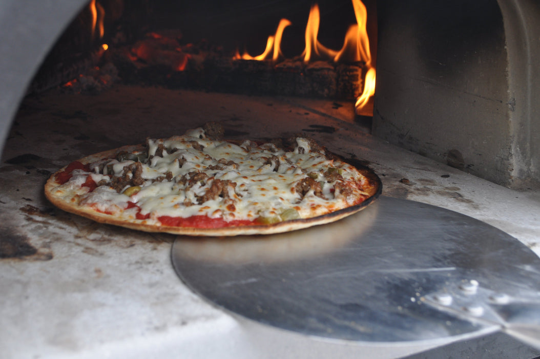 Chicago Brick Oven Aluminum Pizza Peel - Turning Pizza Paddle with Leather Strap and Detachable Wood Handle - Bakeware & Pizza Oven Accessories - 9 in