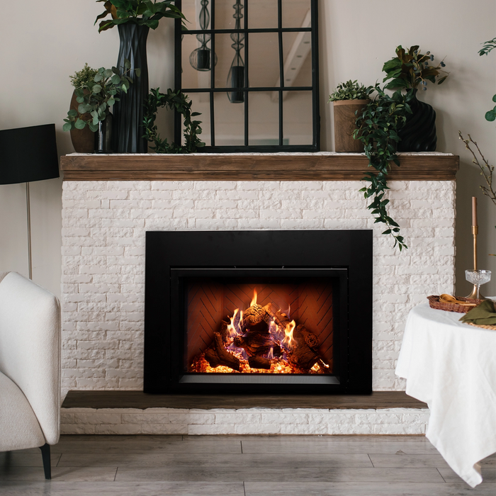 Empire Rainier 34 insert with oak logs and red herringbone liner