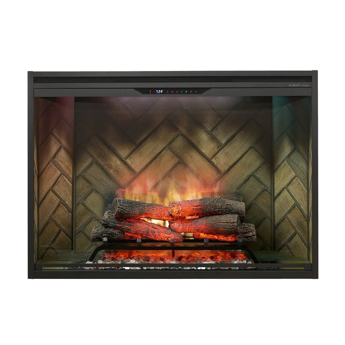 Herringbone brick interior detail on the Dimplex Revillusion 42 built-in electric firebox