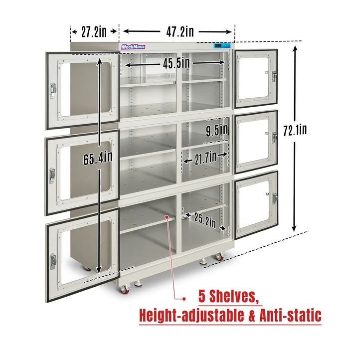1-10% RH Electronic Dry Cabinet 1430L ESD Desiccator Cabinet Ultra-Low Humidity Storage, EDC1430C-6