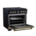 Forno Ambassador 36-inch dual fuel range in black left angled view with the door open