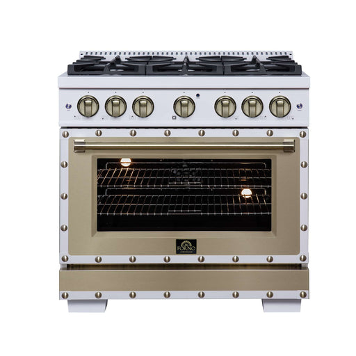 Forno Ambassador 36-inch dual fuel range in white front view