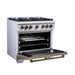 Forno Ambassador 36-inch dual fuel range in white left angled view with the door open