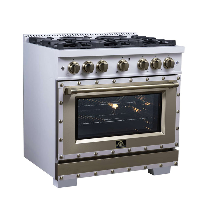 Forno Ambassador 36-inch dual fuel range in white left angled view