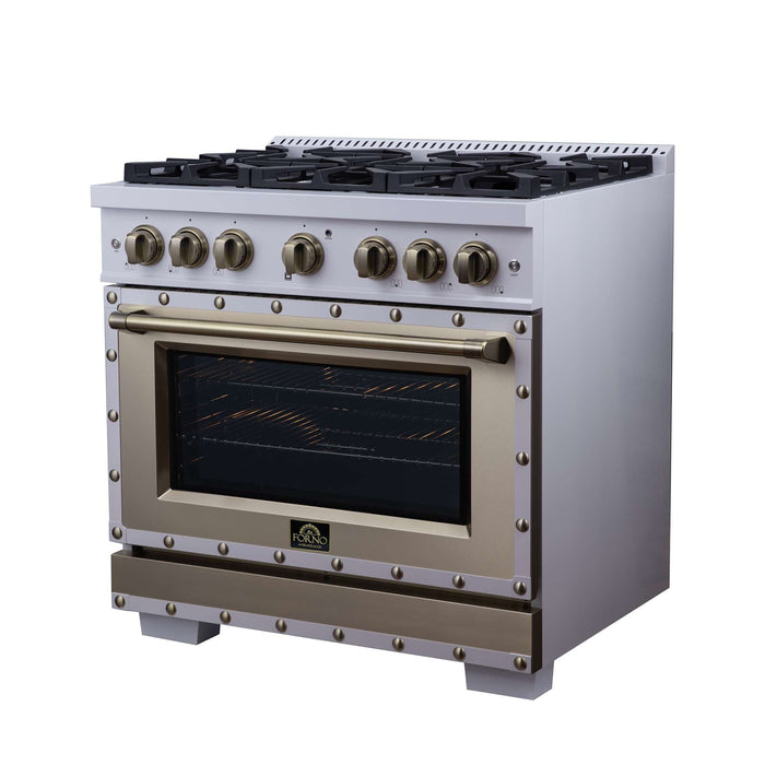 Forno Ambassador 36-inch dual fuel range in white right angled view