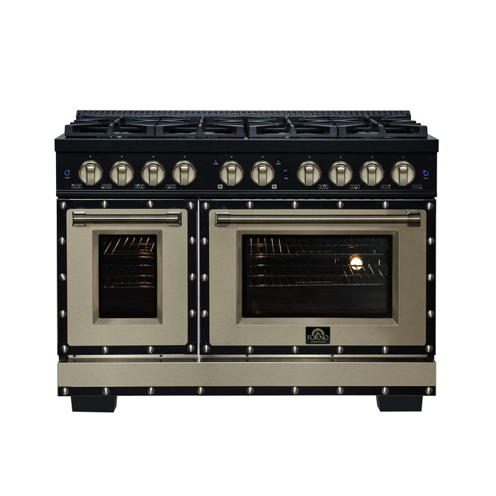 Forno Ambassador 48-inch dual fuel range in black front view