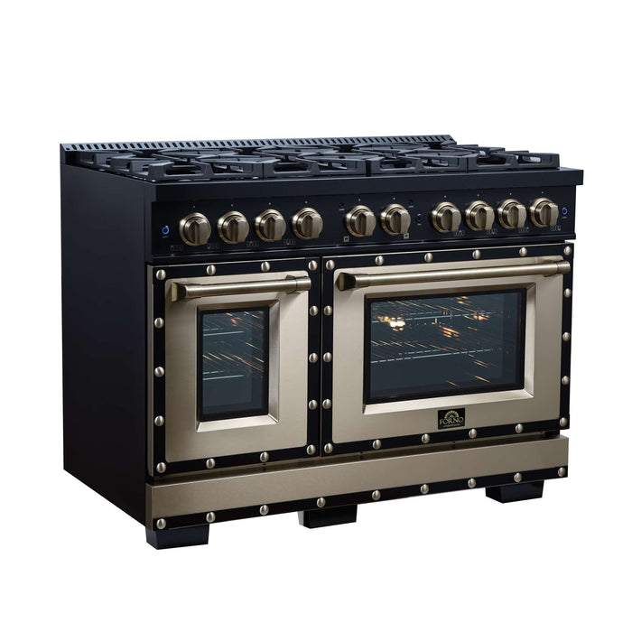 Forno Ambassador 48-inch dual fuel range in black left angled view