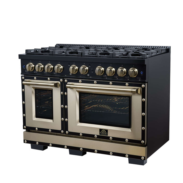Forno Ambassador 48-inch dual fuel range in black right angled view