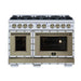 Forno Ambassador 48-inch dual fuel range in white front view with oven lights on