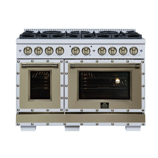 Forno Ambassador 48-inch dual fuel range in white front view