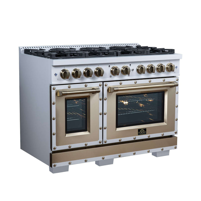 Forno Ambassador 48-inch dual fuel range in white left angled view