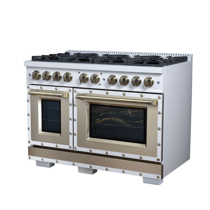 Forno Ambassador 48-inch dual fuel range in white right angled view