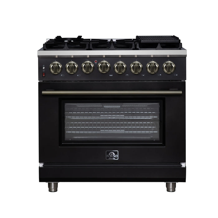 Forno Massimo 36-Inch Freestanding Dual Fuel Range with 6 Burners & 5.36 Cu. Ft. Convection Oven in Black with Antique Brass Handle (FFSGS6125-36BLK)